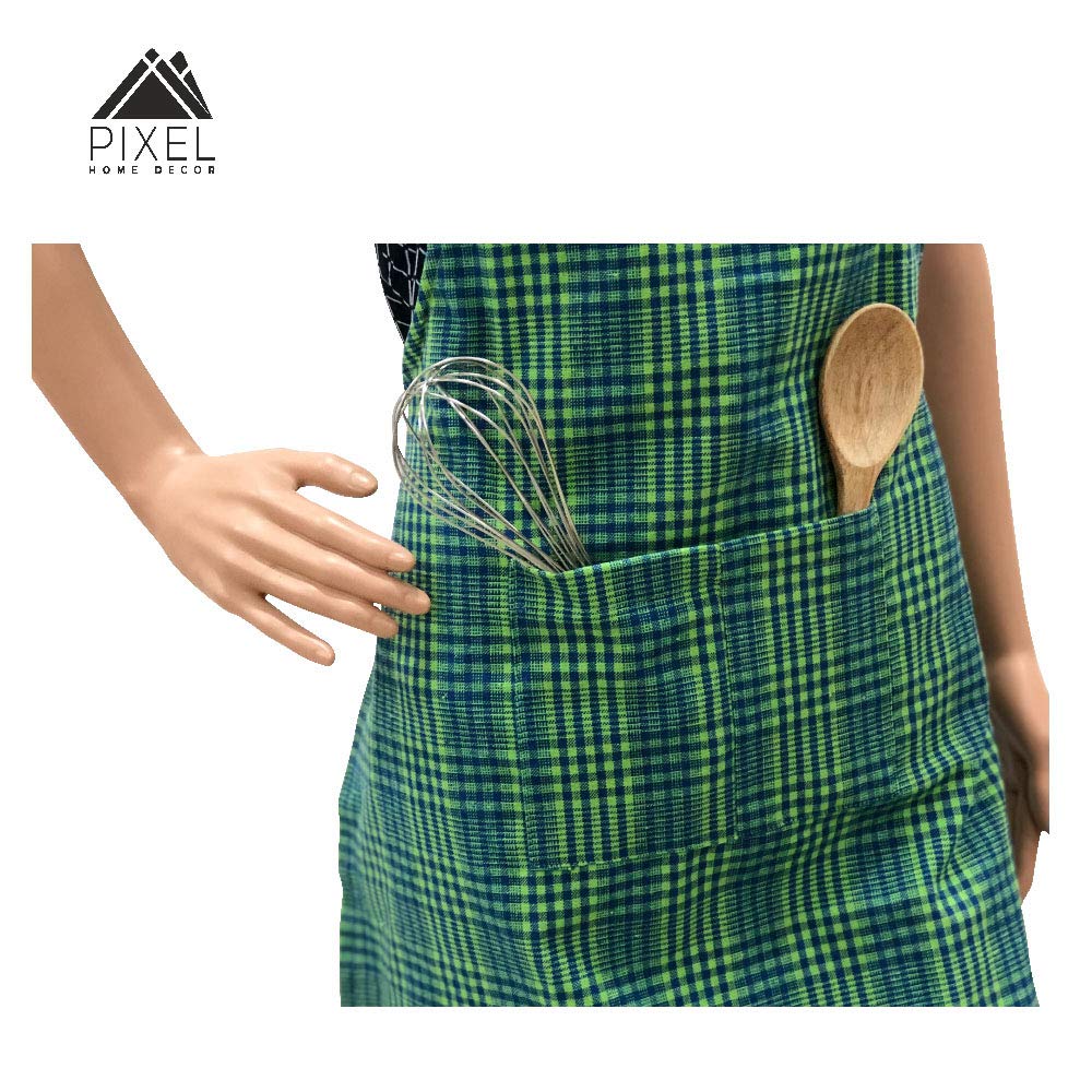 Green pin stripe apron with mitten