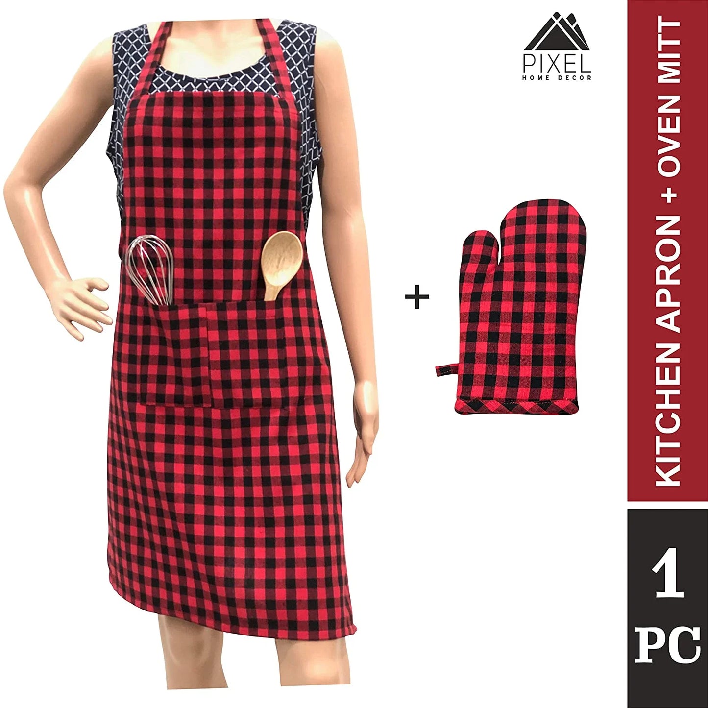 Red gingham apron with mitten