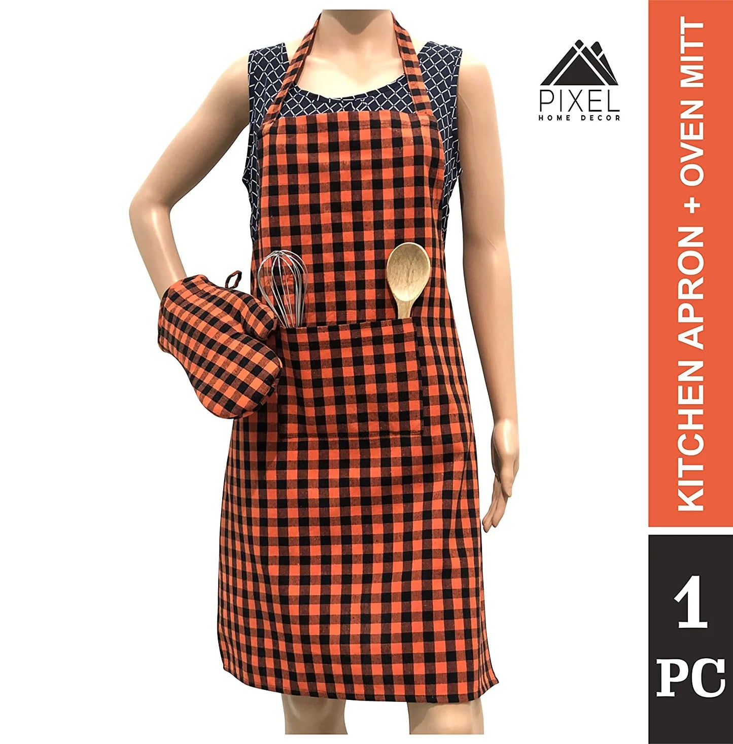 Orange gingham apron with mitten
