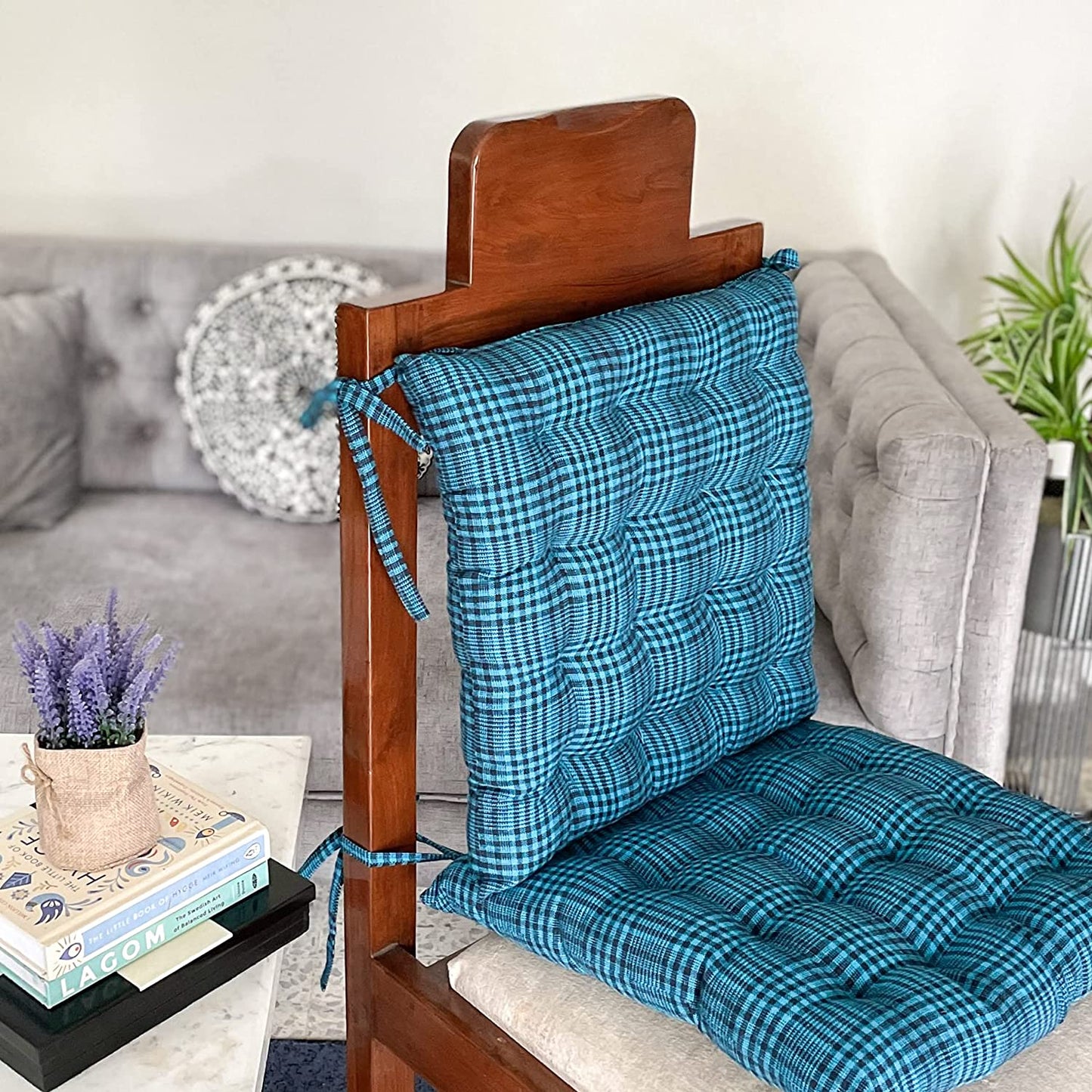 Blue chequer chair cushion (2Pcs)
