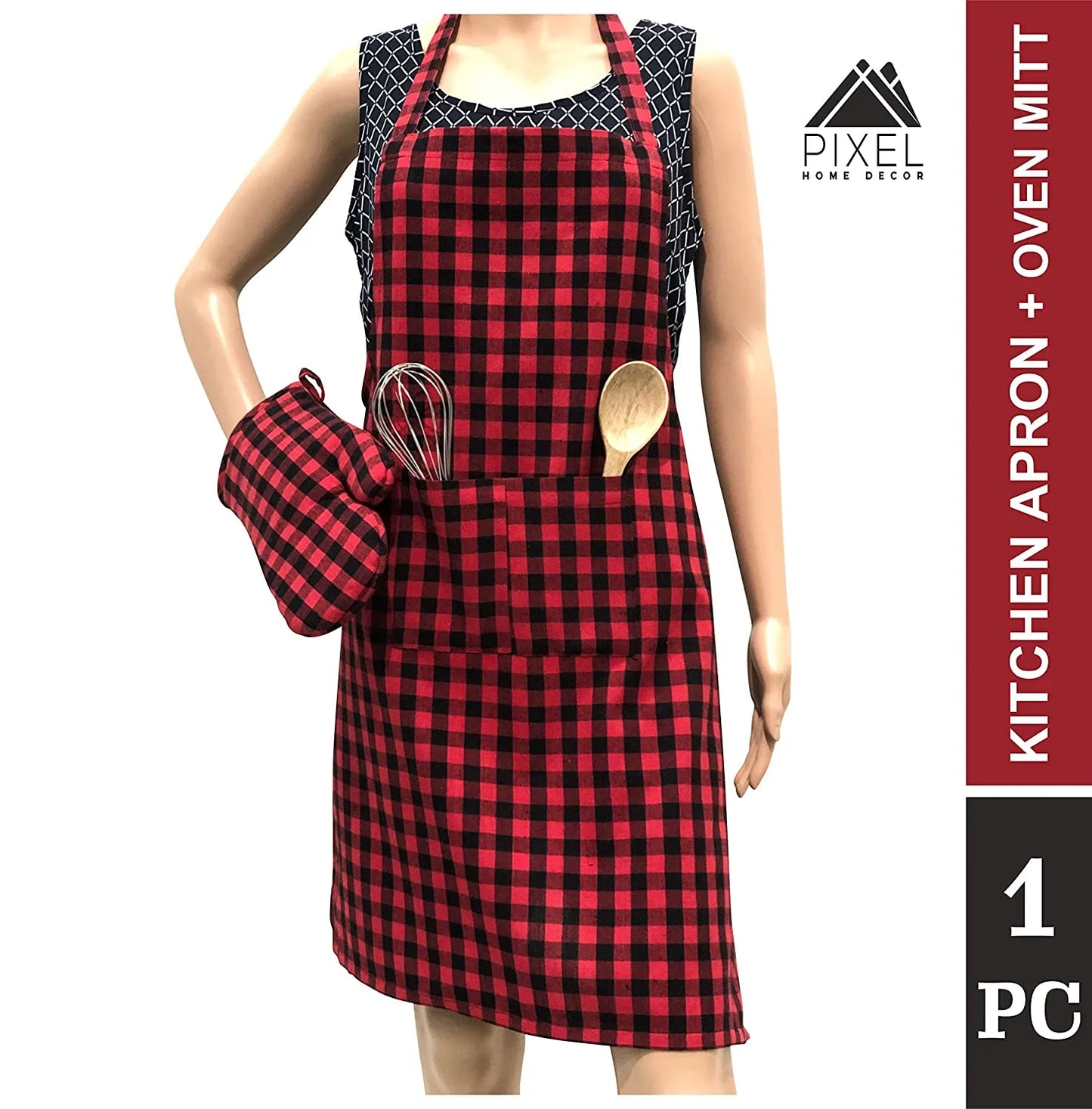 Red gingham apron with mitten