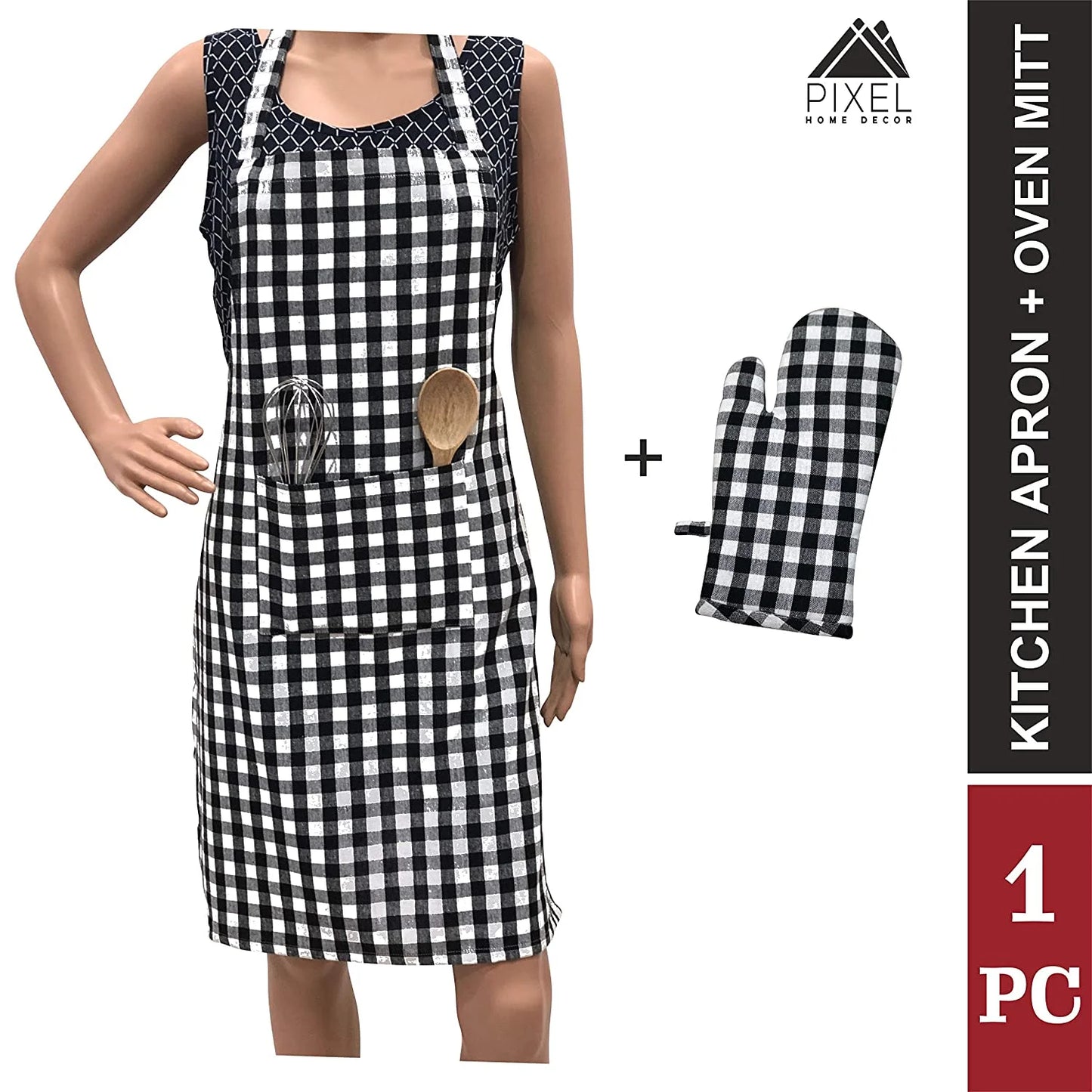 Black&white gingham apron with mitten