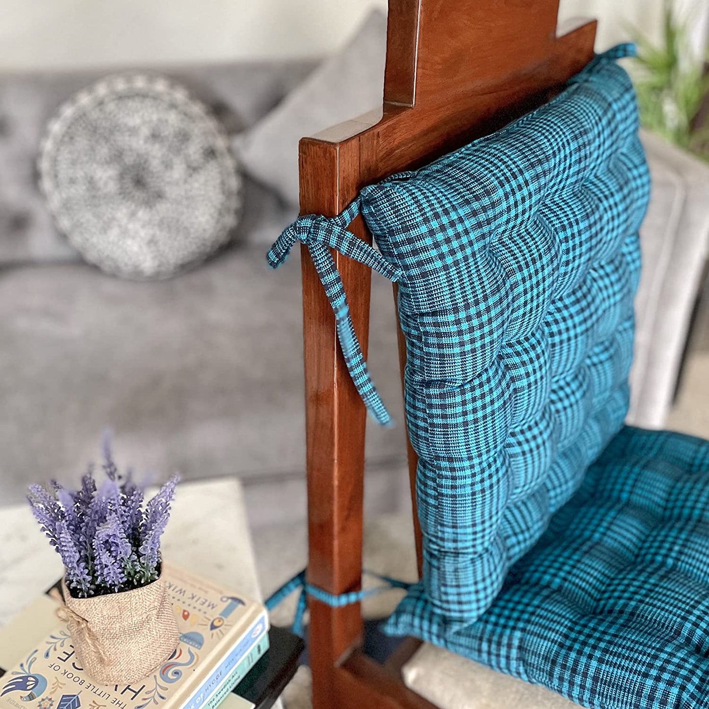 Blue chequer chair cushion (2Pcs)