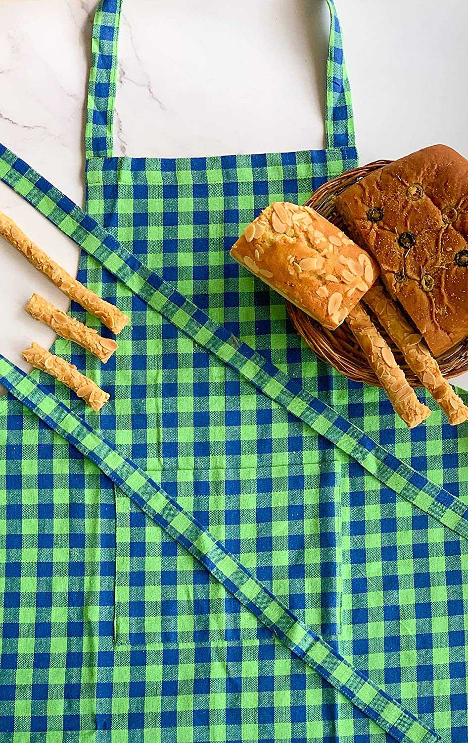 Green gingham apron with mitten