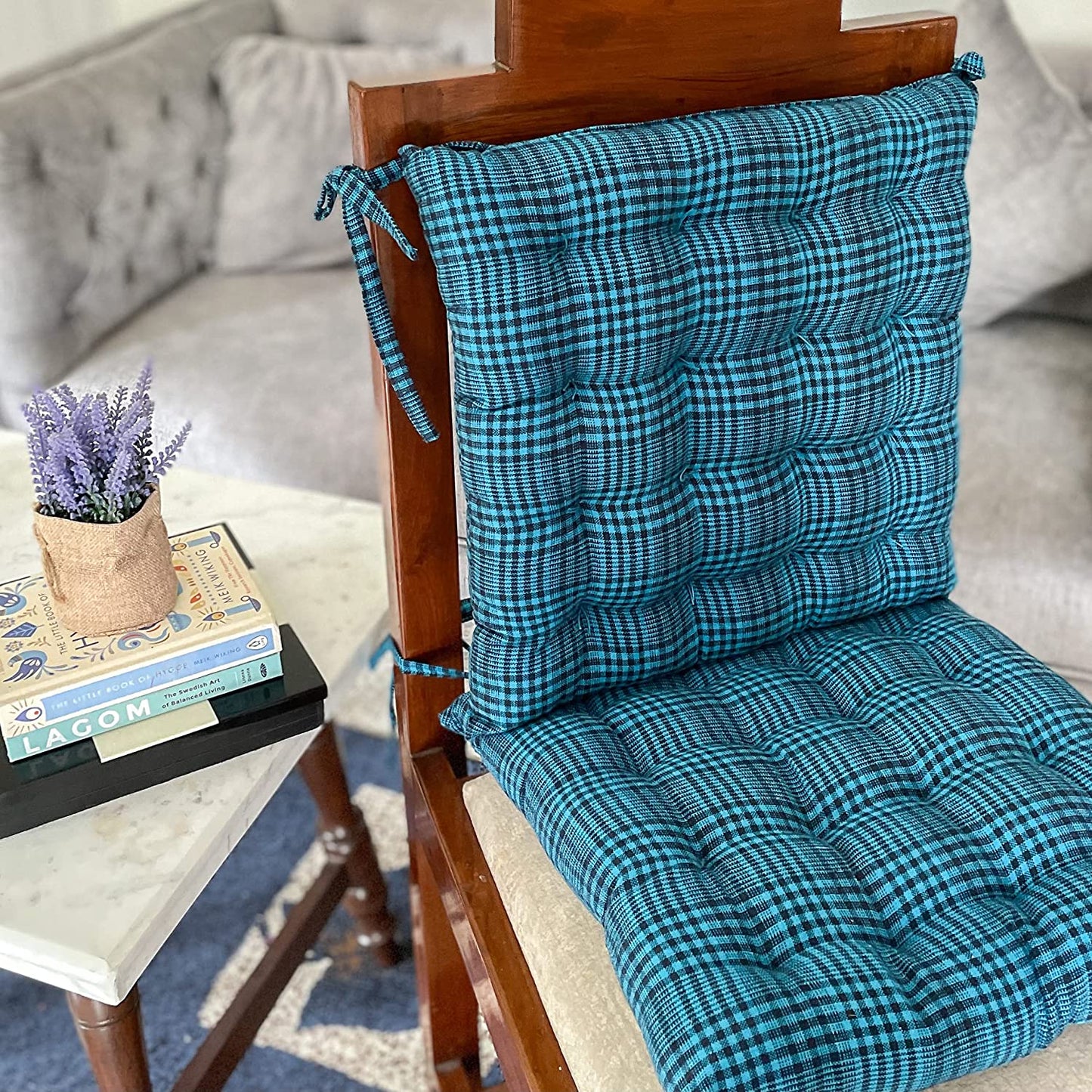 Blue chequer chair cushion (2Pcs)