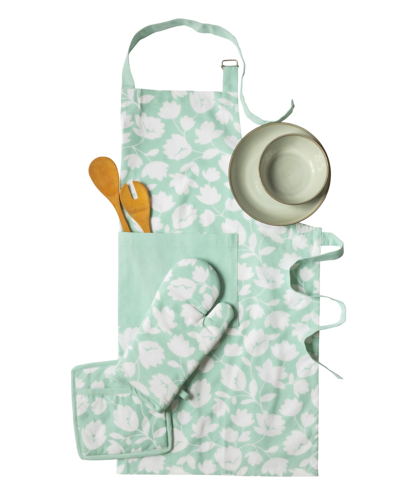 Mint Floral Kitchen Linen Set | 4 Pc