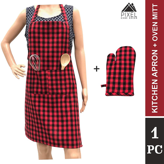 Red gingham apron with mitten