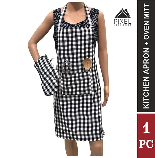 Black&white gingham apron with mitten