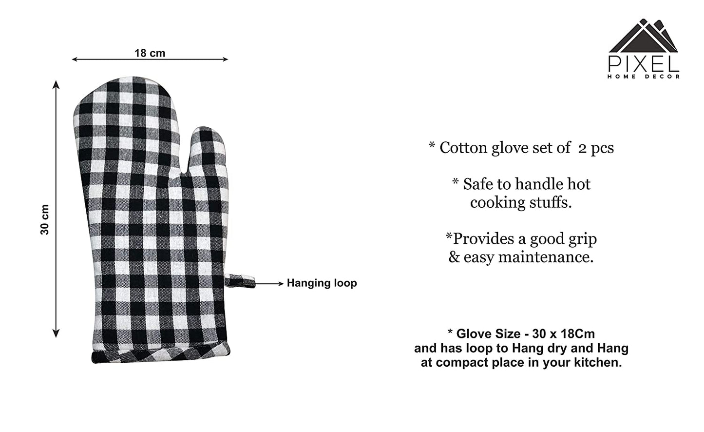 Black&white gingham oven mitten (2pcs)