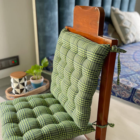 Green chequer chair cushion (2pcs)