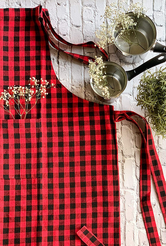 Red gingham apron with mitten
