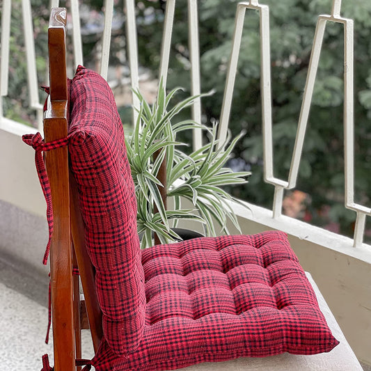 Red chequer chair cushion (2pcs)