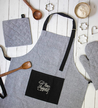 Apron with Oven MITT and Pot Holder with Free 2 PCS Kitchen Towels