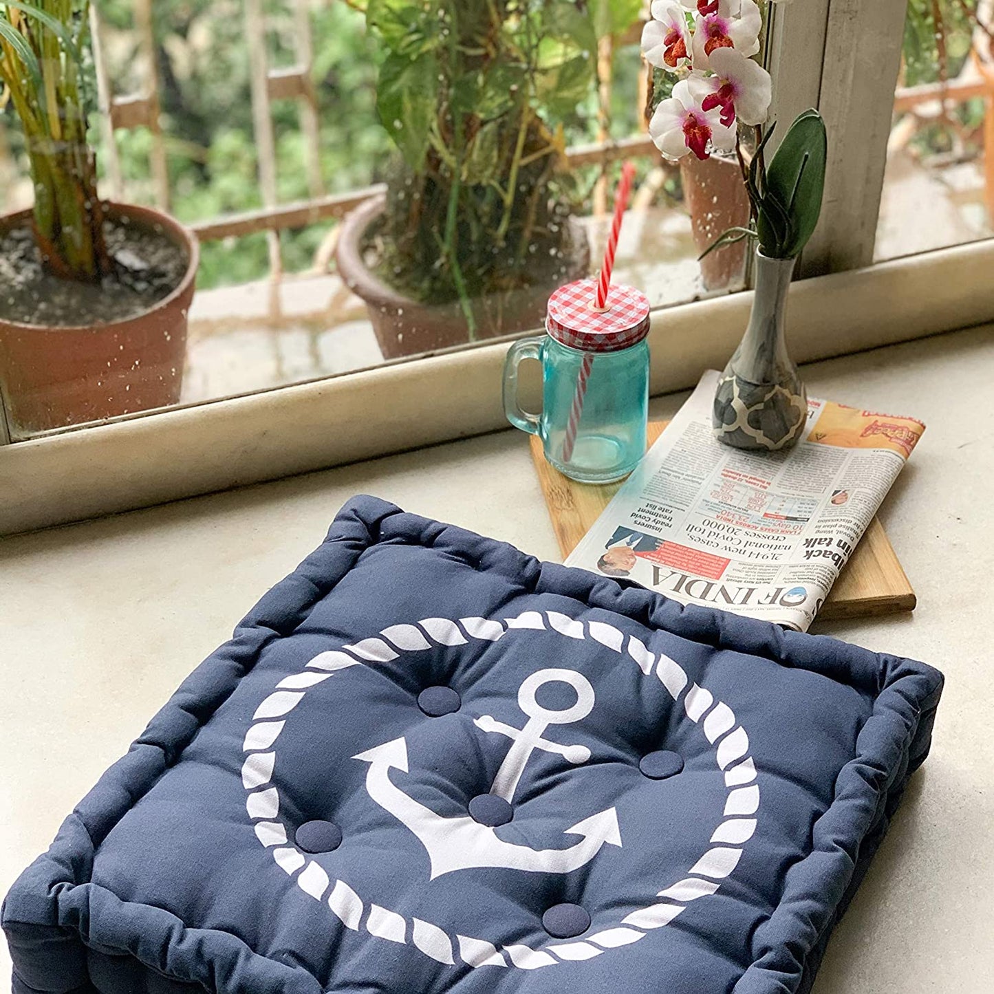 Denim anchor box cushion