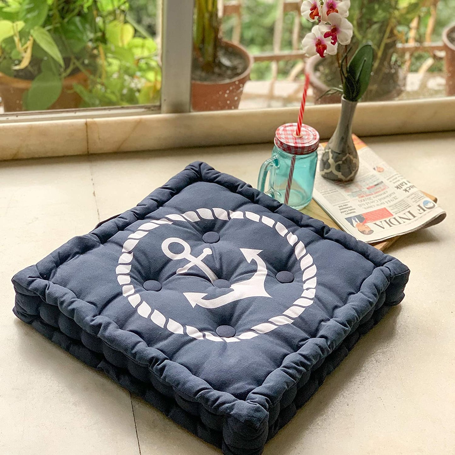 Denim anchor box cushion