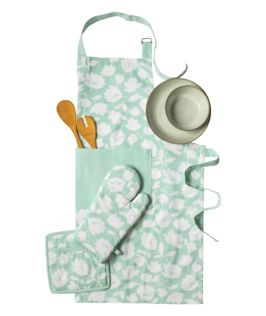 Mint Floral Kitchen Linen Set | 4 Pc
