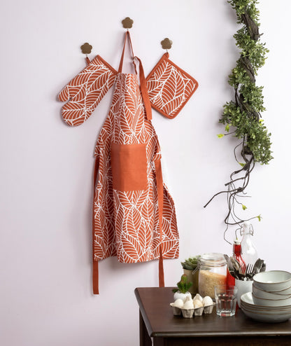 Terracotta leaf kitchen linen set | 4 pc