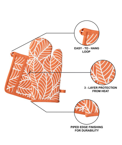 Terracotta leaf kitchen linen set | 4 pc
